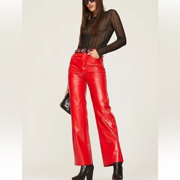 RTR ROTATE Birger ChristensenRotie Pants Sz 0 Red Faux Leather textureD Y2K - Picture 1 of 7